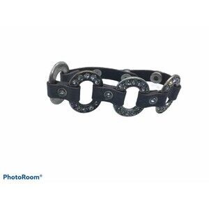 Gray Leather Rhinestones Bracelet